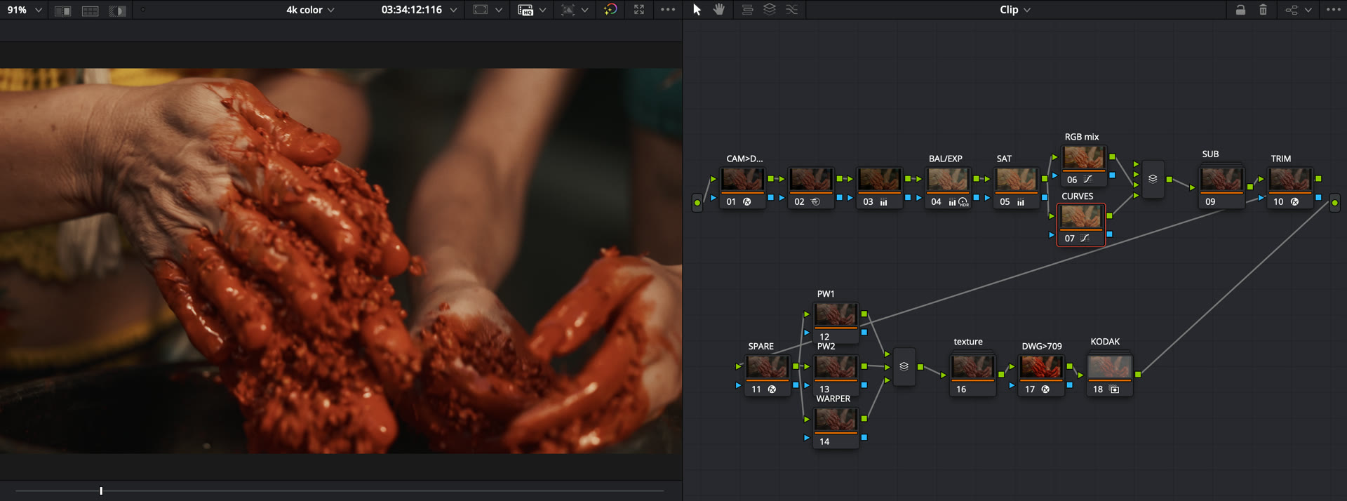 Screenshot de node tree no DaVinci Resolve